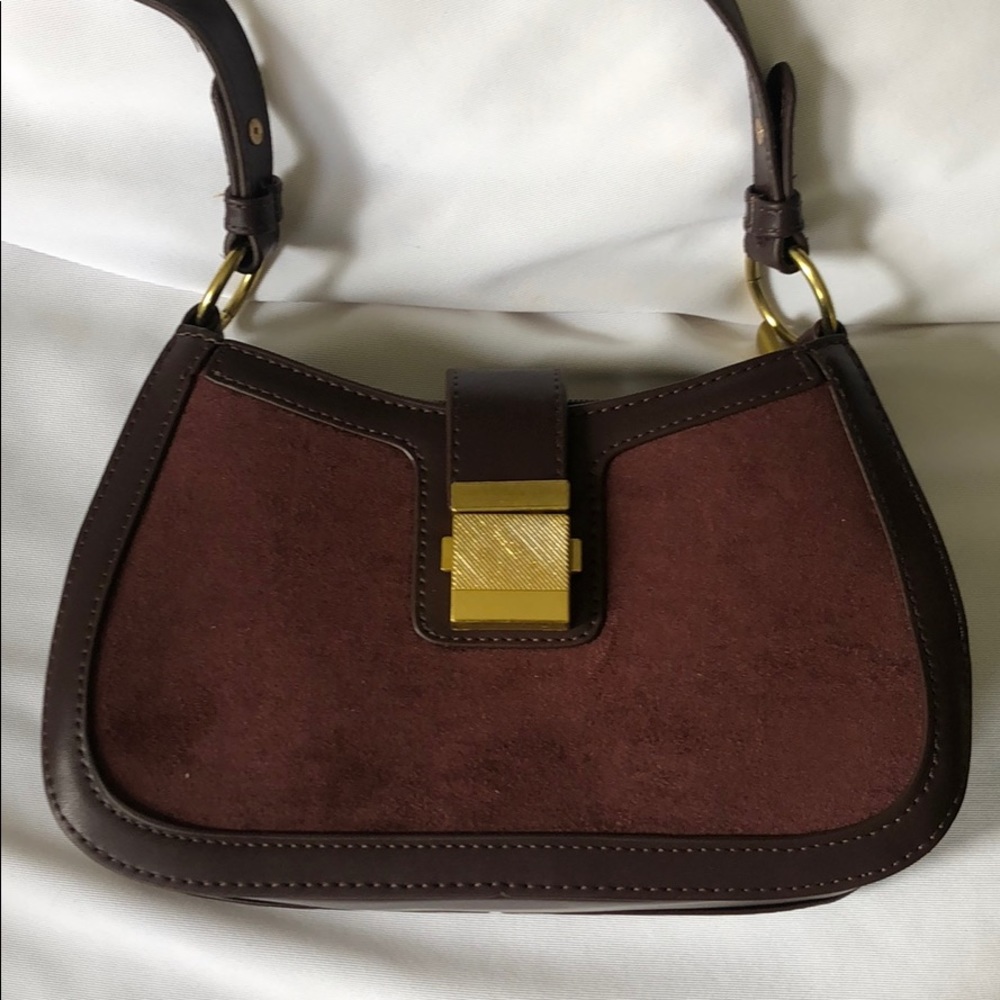 Small Vegan Leather Saddle Bag with Suede detail - Picture 8 of 12